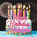 Amazing Animated GIF Image for Stanford with Birthday Cake and Fireworks
