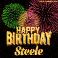 Wishing You A Happy Birthday, Steele! Best fireworks GIF animated greeting card.