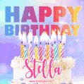 Animated Happy Birthday Cake with Name Stella and Burning Candles
