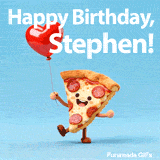 Happy Birthday Stephen animated typography with a cute moving pizza slice