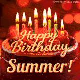 Beautifully decorated red velvet berry birthday cake with vibrant fruits and a glowing 'Summer' name, adding a touch of sweetness and sparkle.