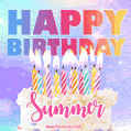 Animated Happy Birthday Cake with Name Summer and Burning Candles
