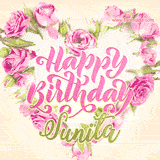 A stunning heart made of pink roses surrounds the elegant script text 'Happy Birthday Sunita' on a soft beige background. Animated sparkles add a magical and festive feel.