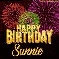 Wishing You A Happy Birthday, Sunnie! Best fireworks GIF animated greeting card.