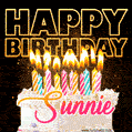 Sunnie - Animated Happy Birthday Cake GIF Image for WhatsApp