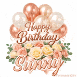 Beautiful cursive Happy Birthday Sunny text beautifully decorated with flowers