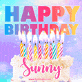 Animated Happy Birthday Cake with Name Sunny and Burning Candles