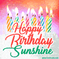 Happy Birthday GIF for Sunshine with Birthday Cake and Lit Candles