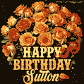 Beautiful bouquet of orange and red roses for Sutton, golden inscription and twinkling stars
