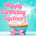 Happy Birthday Sydnee! Elegang Sparkling Cupcake GIF Image.