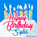 Happy Birthday GIF for Sylis with Birthday Cake and Lit Candles