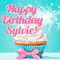 Happy Birthday Sylvie! Elegang Sparkling Cupcake GIF Image.