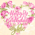Pink rose heart shaped bouquet - Happy Birthday Card for Sylvie