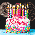 Amazing Animated GIF Image for Syre with Birthday Cake and Fireworks