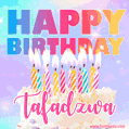 Animated Happy Birthday Cake with Name Tafadzwa and Burning Candles