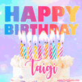 Animated Happy Birthday Cake with Name Taigi and Burning Candles