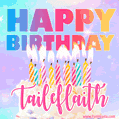 Animated Happy Birthday Cake with Name Taileflaith and Burning Candles