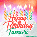 Happy Birthday GIF for Tamari with Birthday Cake and Lit Candles