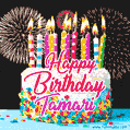 Amazing Animated GIF Image for Tamari with Birthday Cake and Fireworks
