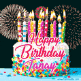 Amazing Animated GIF Image for Tanay with Birthday Cake and Fireworks