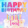 Animated Happy Birthday Cake with Name Tanit and Burning Candles