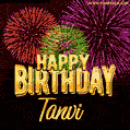 Wishing You A Happy Birthday, Tanvi! Best fireworks GIF animated greeting card.