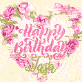 Pink rose heart shaped bouquet - Happy Birthday Card for Tasa