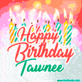 Happy Birthday GIF for Tawnee with Birthday Cake and Lit Candles