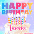 Animated Happy Birthday Cake with Name Tawnee and Burning Candles