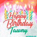 Happy Birthday GIF for Tawny with Birthday Cake and Lit Candles
