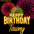 Wishing You A Happy Birthday, Tawny! Best fireworks GIF animated greeting card.