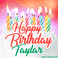 Happy Birthday GIF for Taylar with Birthday Cake and Lit Candles
