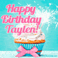 Happy Birthday Taylen! Elegang Sparkling Cupcake GIF Image.