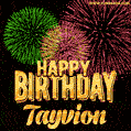 Wishing You A Happy Birthday, Tayvion! Best fireworks GIF animated greeting card.