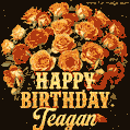 Beautiful bouquet of orange and red roses for Teagan, golden inscription and twinkling stars