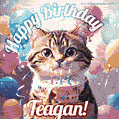 Happy birthday gif for Teagan with cat and cake