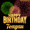 Wishing You A Happy Birthday, Teagan! Best fireworks GIF animated greeting card.