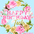 Beautiful Birthday Flowers Card for Tecla with Glitter Animated Butterflies