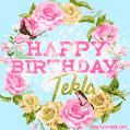 Beautiful Birthday Flowers Card for Tekla with Glitter Animated Butterflies