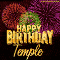 Wishing You A Happy Birthday, Temple! Best fireworks GIF animated greeting card.