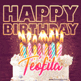 Teofila - Animated Happy Birthday Cake GIF Image for WhatsApp