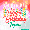 Happy Birthday GIF for Tepin with Birthday Cake and Lit Candles