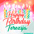 Happy Birthday GIF for Terezija with Birthday Cake and Lit Candles