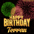 Wishing You A Happy Birthday, Terran! Best fireworks GIF animated greeting card.
