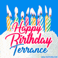 Happy Birthday GIF for Terrance with Birthday Cake and Lit Candles