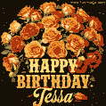 Beautiful bouquet of orange and red roses for Tessa, golden inscription and twinkling stars