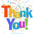 Multicolor Font Thank You GIF on white background with flying stars