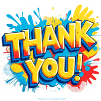An animated GIF with 'Thank You' in bold comic book font, surrounded by dynamic colorful splashes, bringing a playful and superhero vibe.