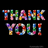 A rich and festive Thank You GIF. The jewel-encrusted letters radiate luxury, with stars and sparkles enhancing the colorful diamond design.