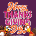 Thanksgiving day typography and funny animated turkeys
